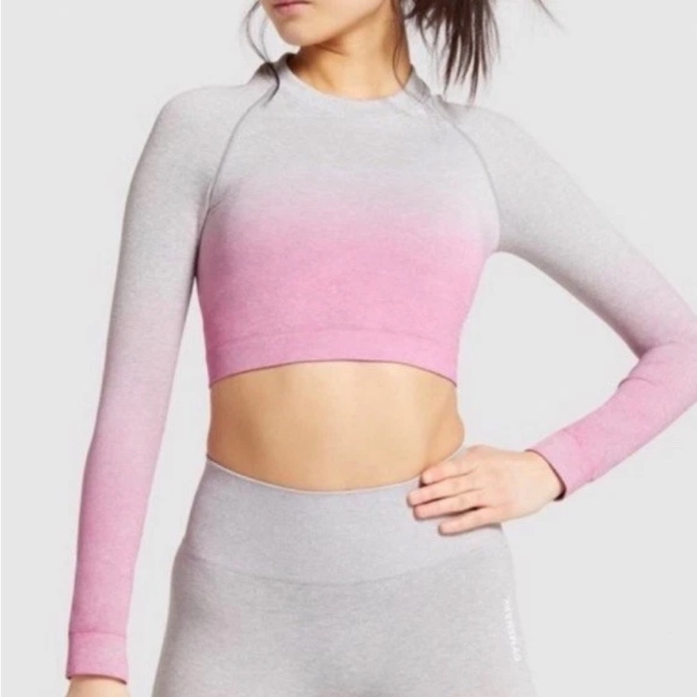 Gymshark Adapt Ombre Seamless Long Sleeve Crop Top grey pink Small